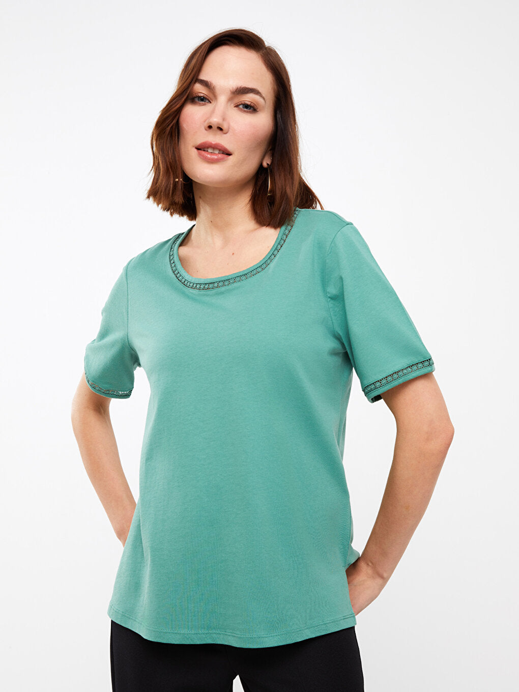 Crew Neck Plain Short Sleeve Women's Blouse