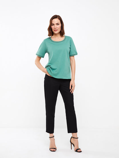 Crew Neck Plain Short Sleeve Women's Blouse