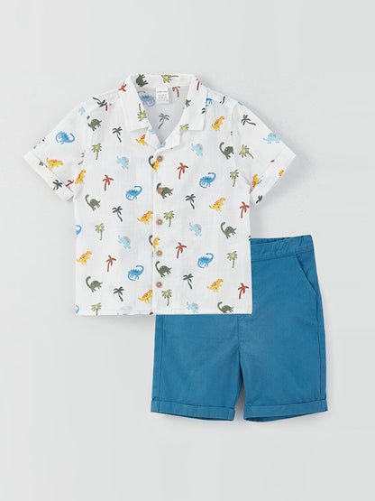 Patterned Short Sleeve Baby Boy Shirt and Shorts Set of 2