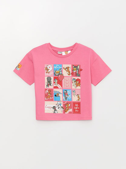 Crew Neck Tom and Jerry Printed Short Sleeve Girls' T-Shirt