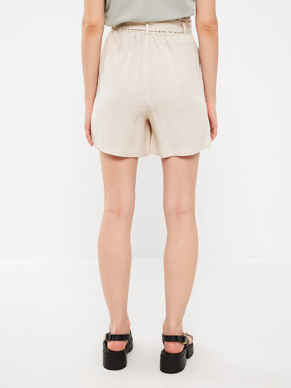 Comfortable Fit Plain Linen Blend Women's Shorts