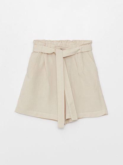 Comfortable Fit Plain Linen Blend Women's Shorts