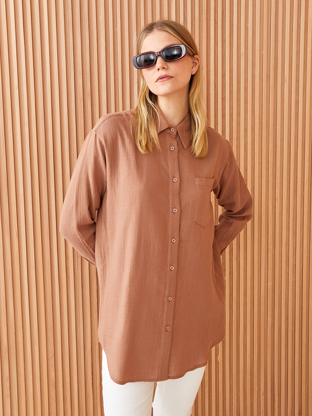 Plain Long Sleeve Muslin Women's Shirt Tunic