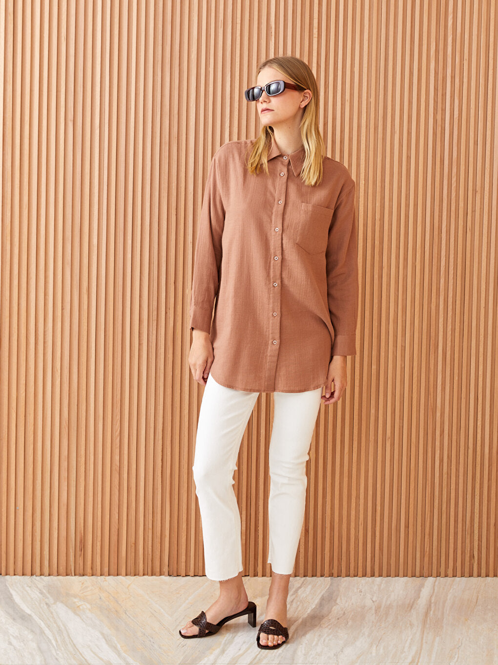 Plain Long Sleeve Muslin Women's Shirt Tunic