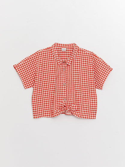 Plaid Short Sleeve Girls Crop Shirt