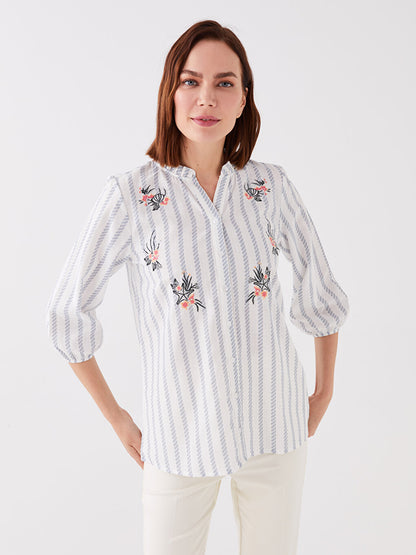 Loose Collar Embroidered Poplin Women's Shirt