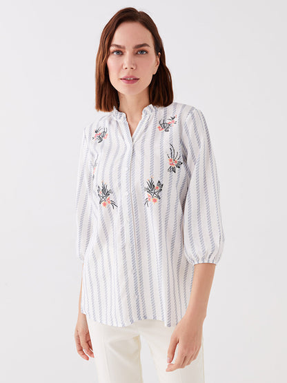 Loose Collar Embroidered Poplin Women's Shirt