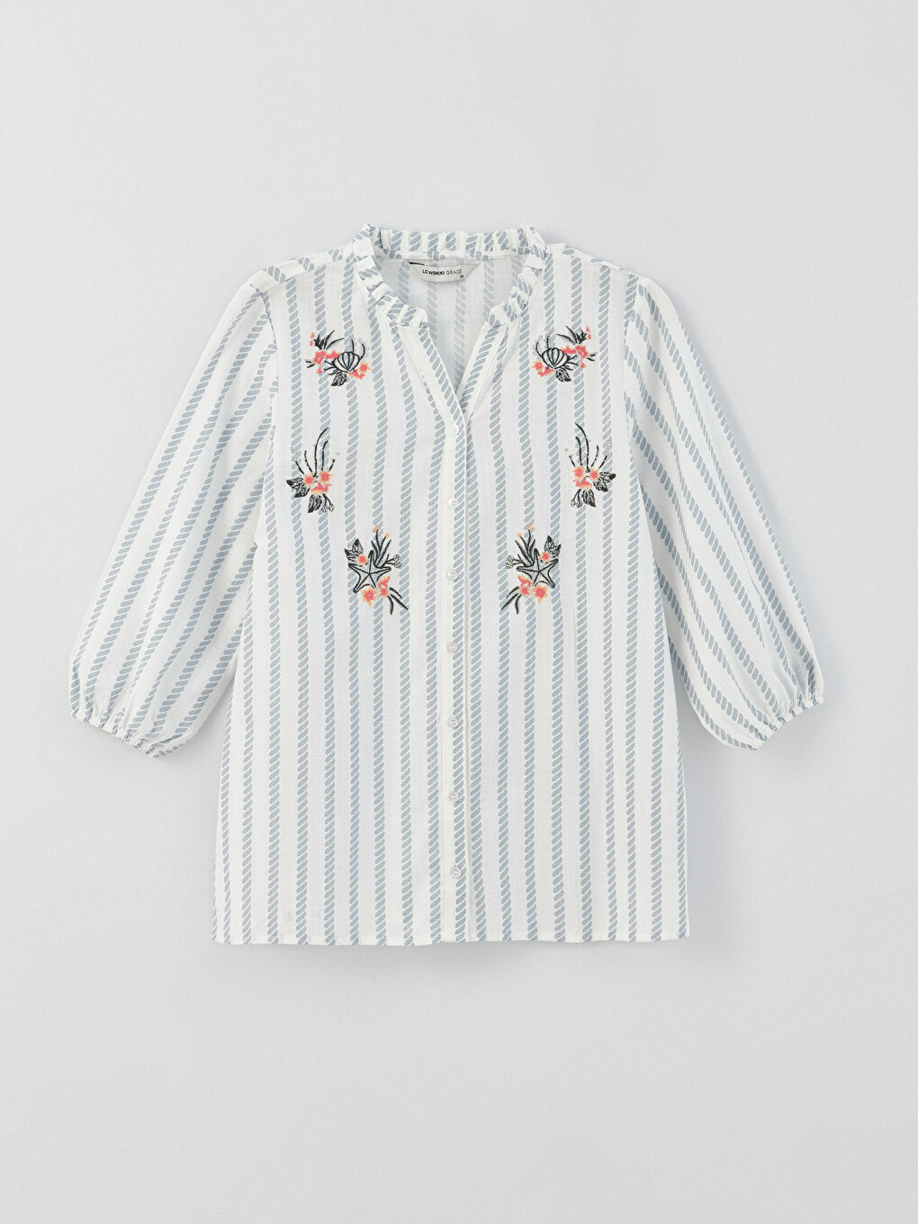 Loose Collar Embroidered Poplin Women's Shirt