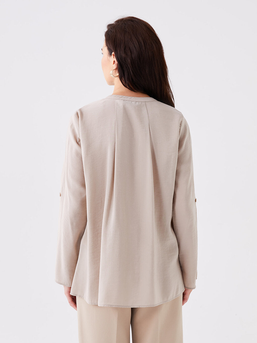 Loose Collar Plain Long Sleeve Women's Tunic