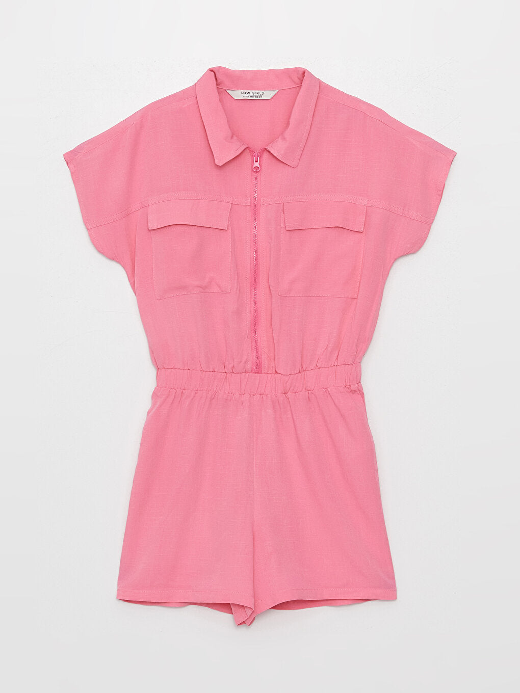 Shirt Collar Basic Short Sleeve Girl's Jumpsuit