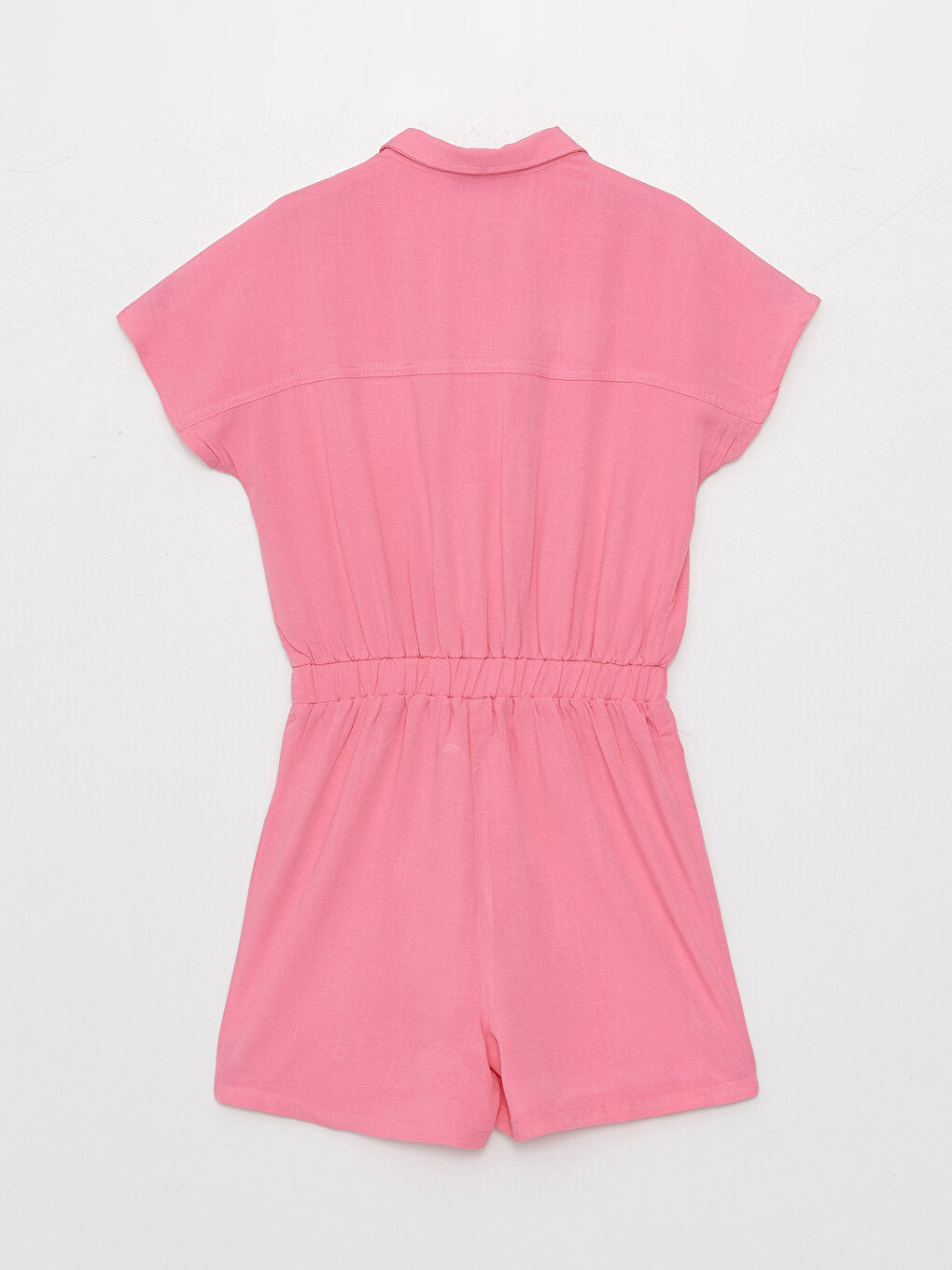 Shirt Collar Basic Short Sleeve Girl's Jumpsuit