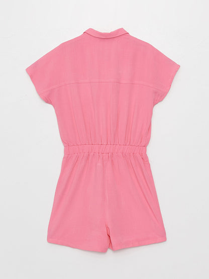 Shirt Collar Basic Short Sleeve Girl's Jumpsuit