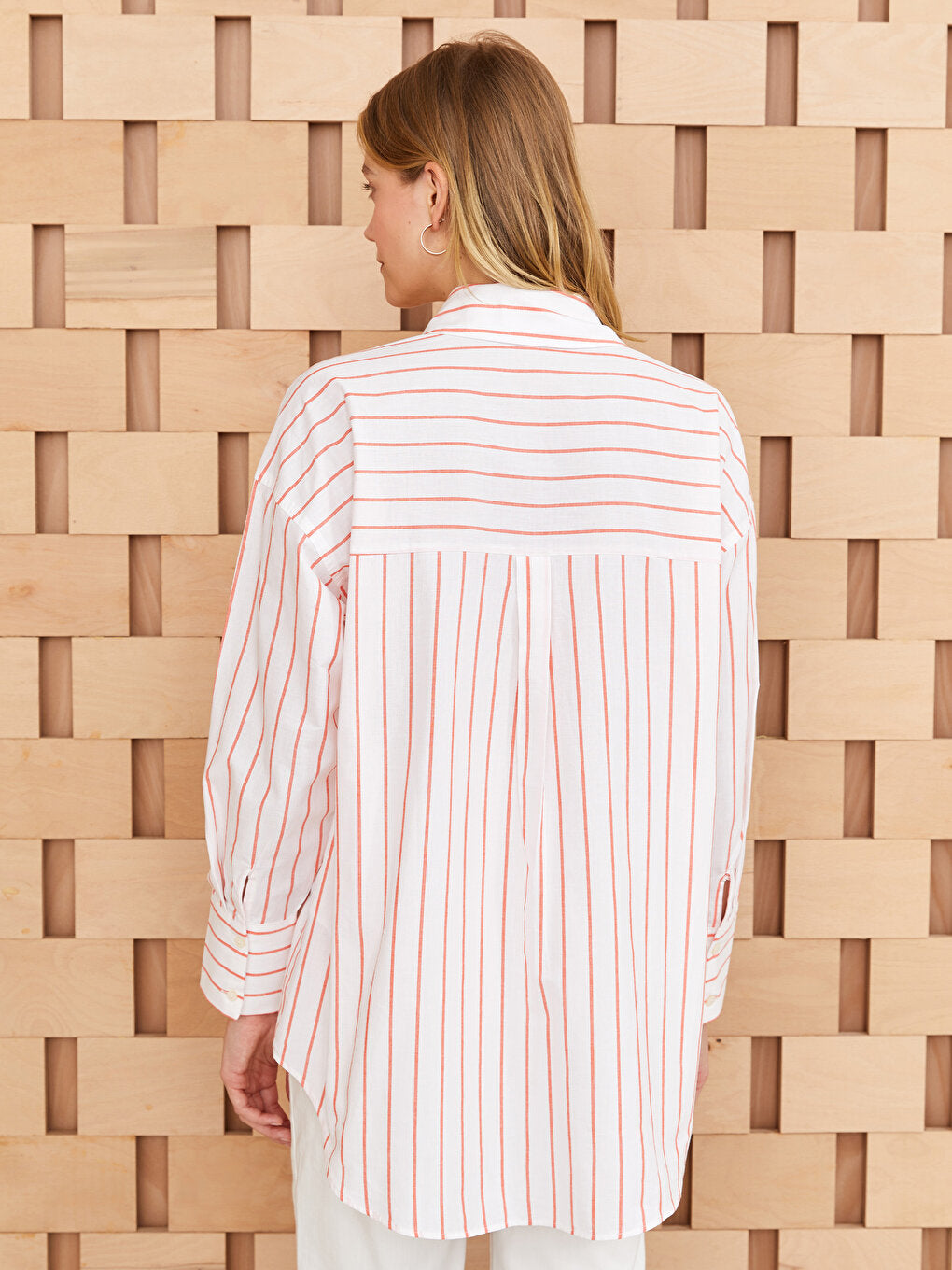 Striped Long Sleeve Oversize Poplin Women's Shirt Tunic