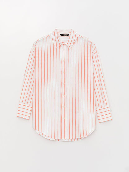 Striped Long Sleeve Oversize Poplin Women's Shirt Tunic