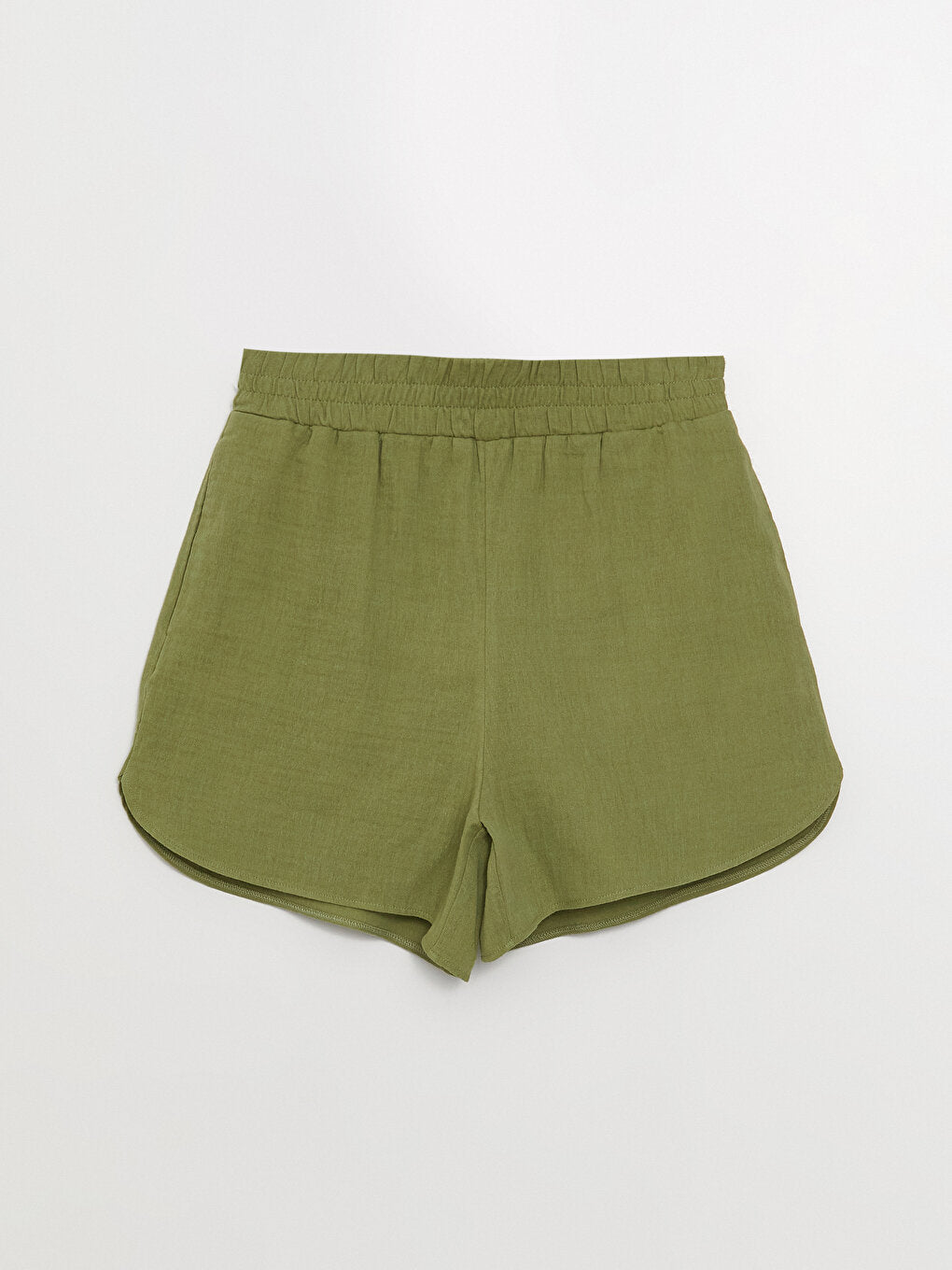 Plain Linen Look Women's Shorts with Elastic Waist