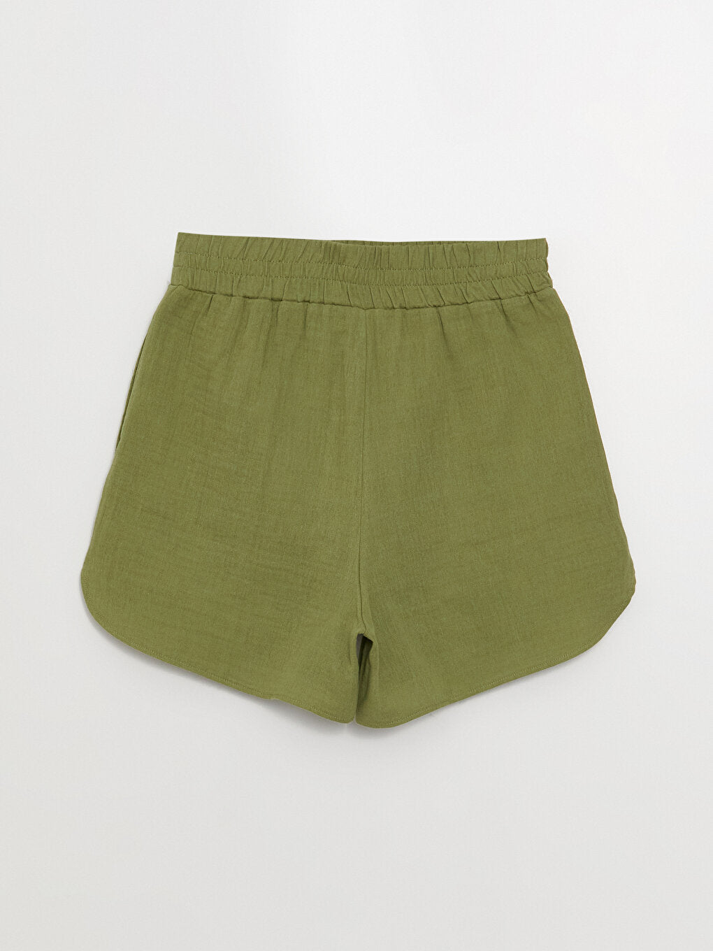 Plain Linen Look Women's Shorts with Elastic Waist