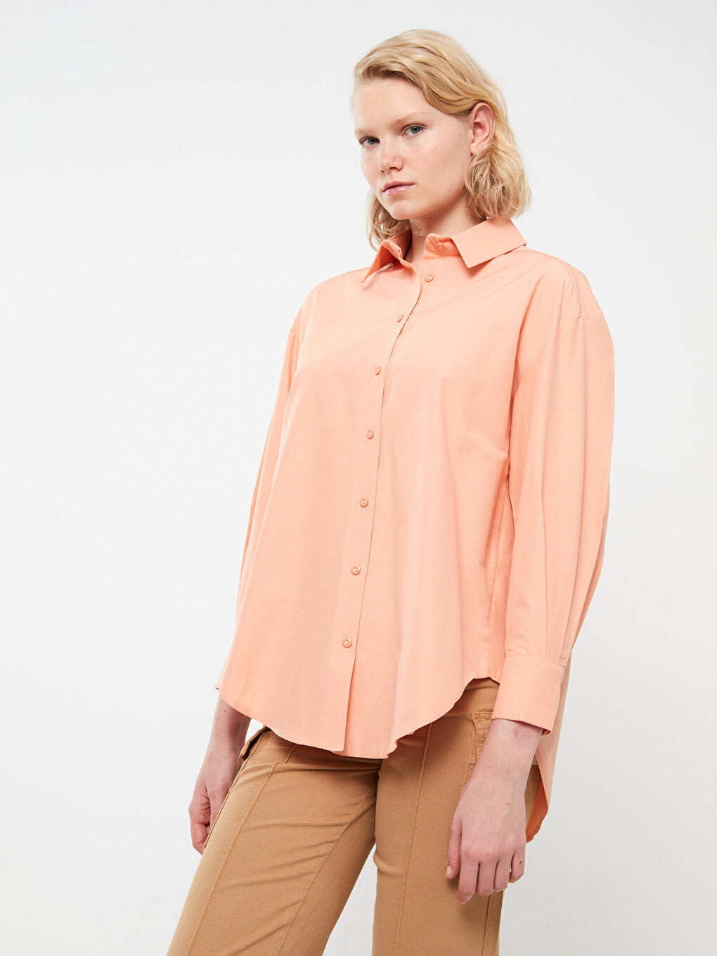 Plain Long Sleeve Oversize Poplin Women's Shirt Tunic