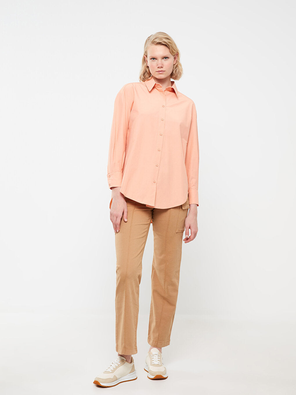 Plain Long Sleeve Oversize Poplin Women's Shirt Tunic