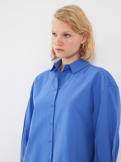 Plain Long Sleeve Oversize Poplin Women's Shirt Tunic