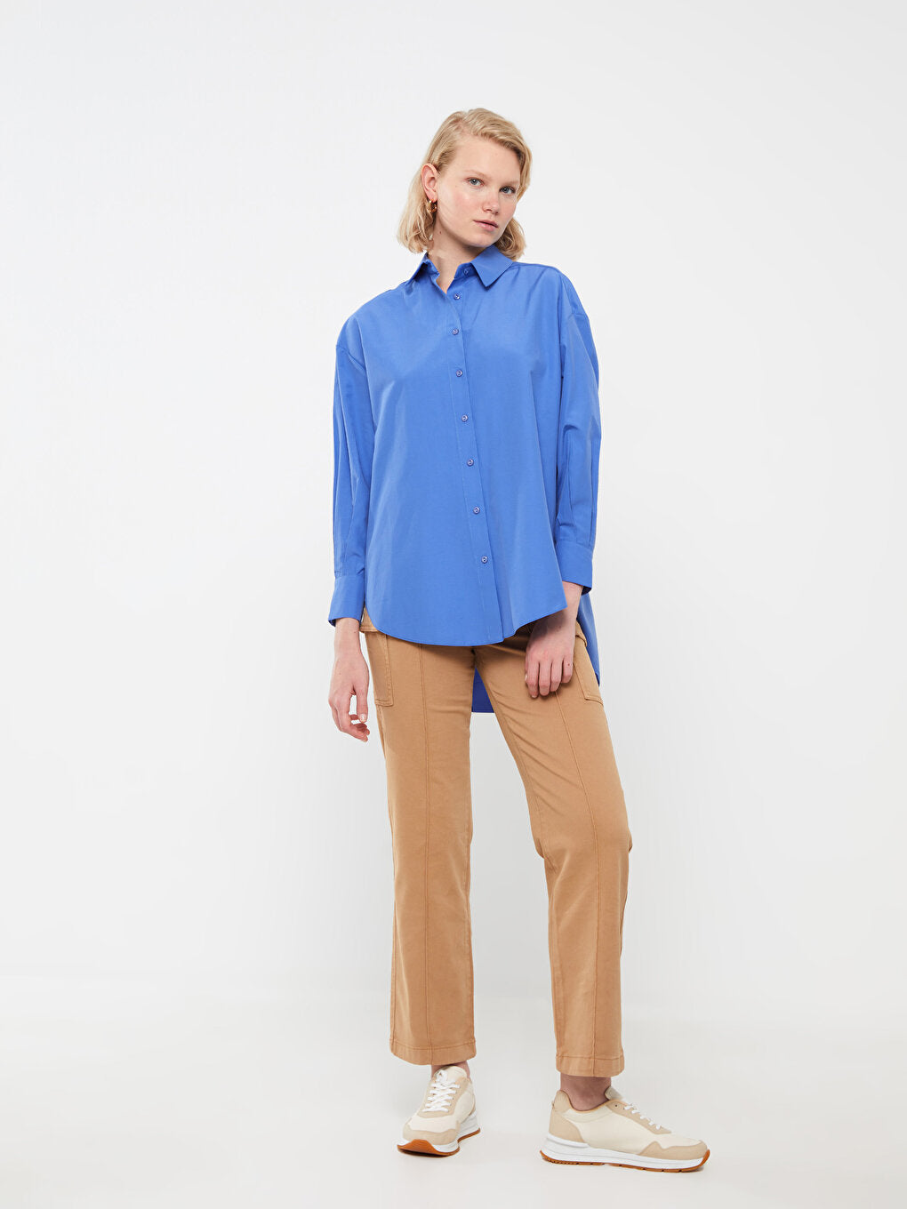 Plain Long Sleeve Oversize Poplin Women's Shirt Tunic