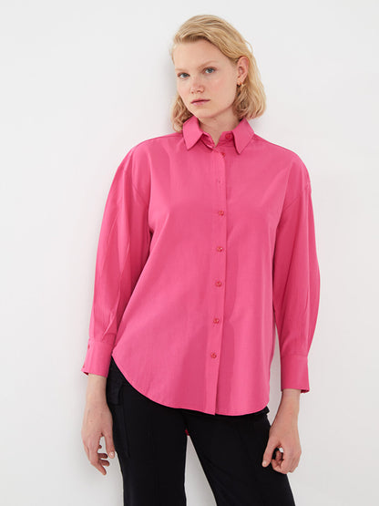 Plain Long Sleeve Oversize Poplin Women's Shirt Tunic