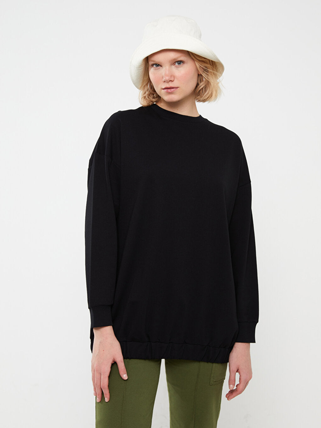 Crew Neck Plain Long Sleeve Oversize Women's Tunic