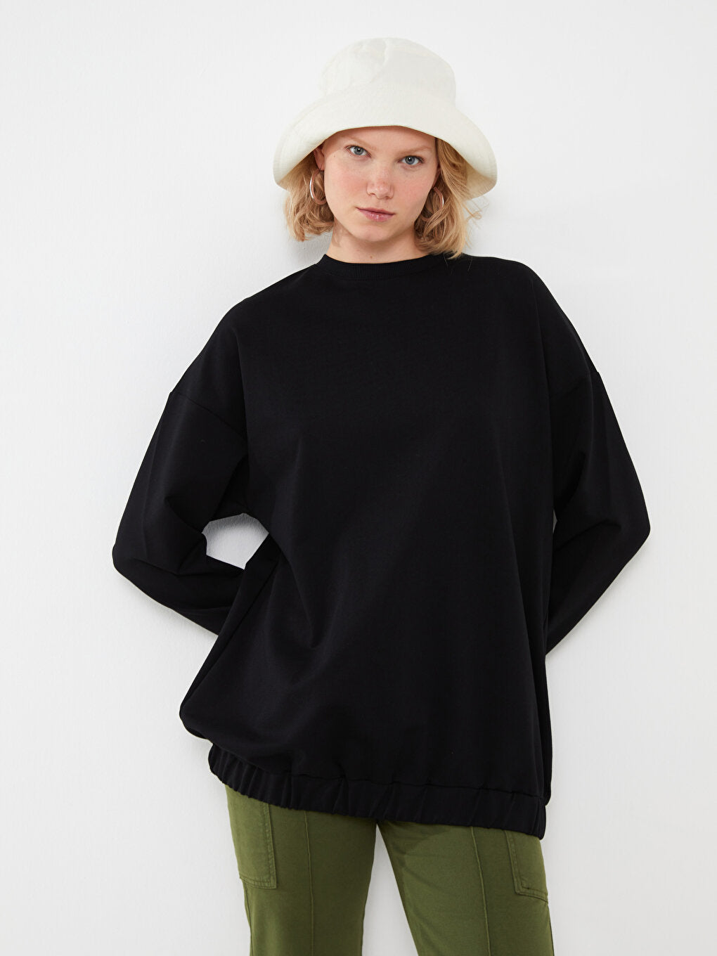 Crew Neck Plain Long Sleeve Oversize Women's Tunic