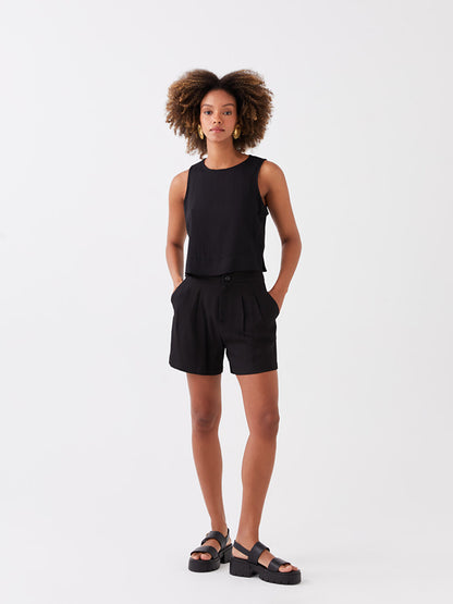 Comfortable Fit Plain Linen Blend Women's Shorts