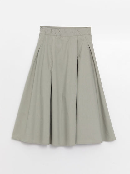 Plain Poplin Women's Skirt with Elastic Waist