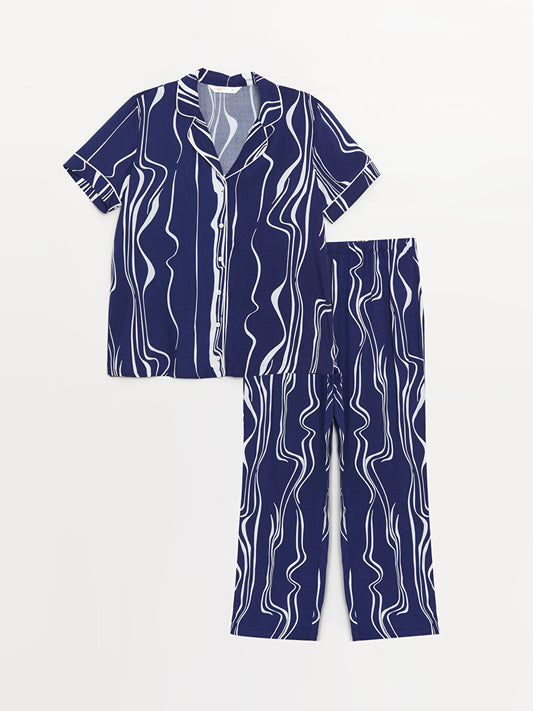 Shirt Collar Patterned Short Sleeve Women's Pajama Set