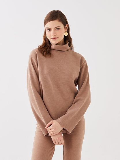 High Collar Plain Long Sleeve Women's Sweatshirt