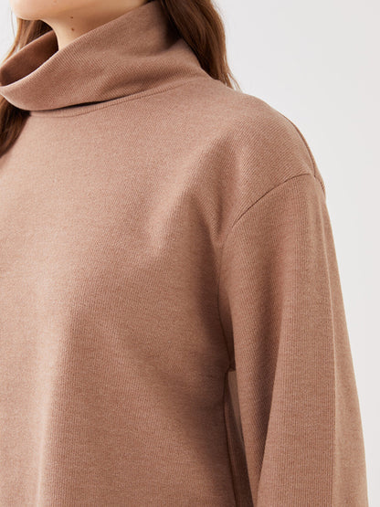 High Collar Plain Long Sleeve Women's Sweatshirt