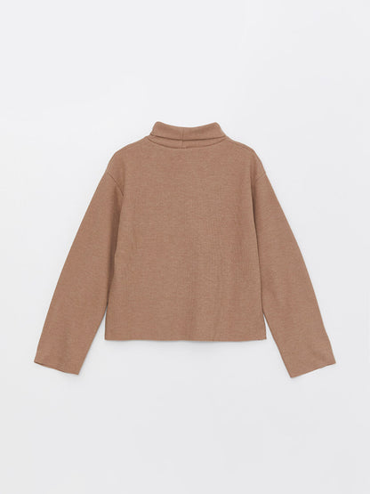 High Collar Plain Long Sleeve Women's Sweatshirt