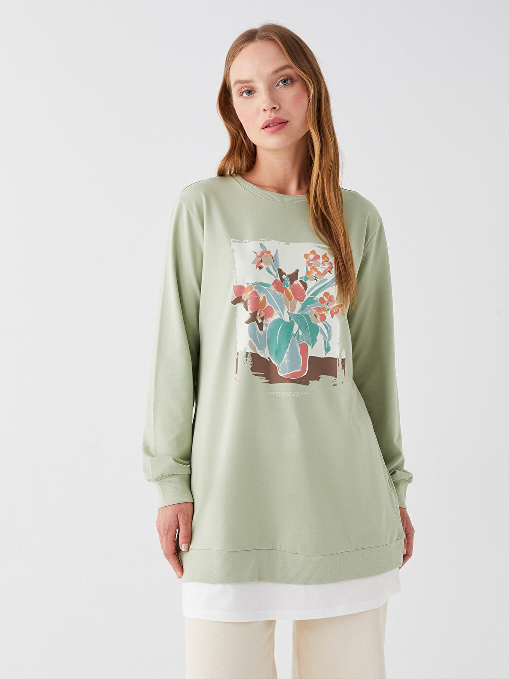 Crew Neck Printed Long Sleeve Women's Tunic