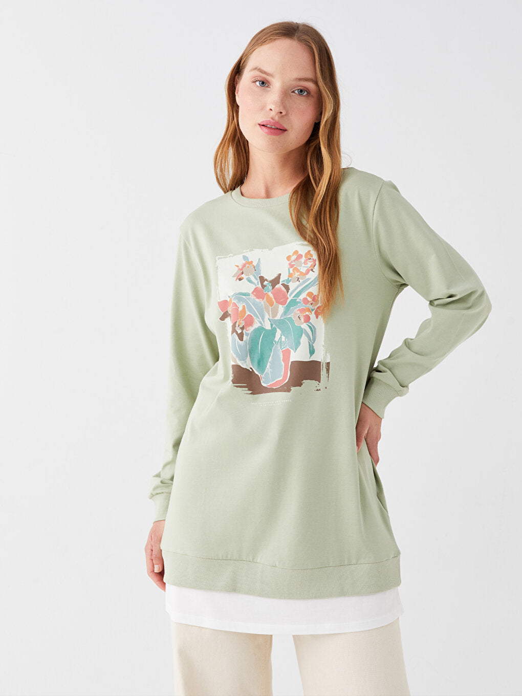 Crew Neck Printed Long Sleeve Women's Tunic