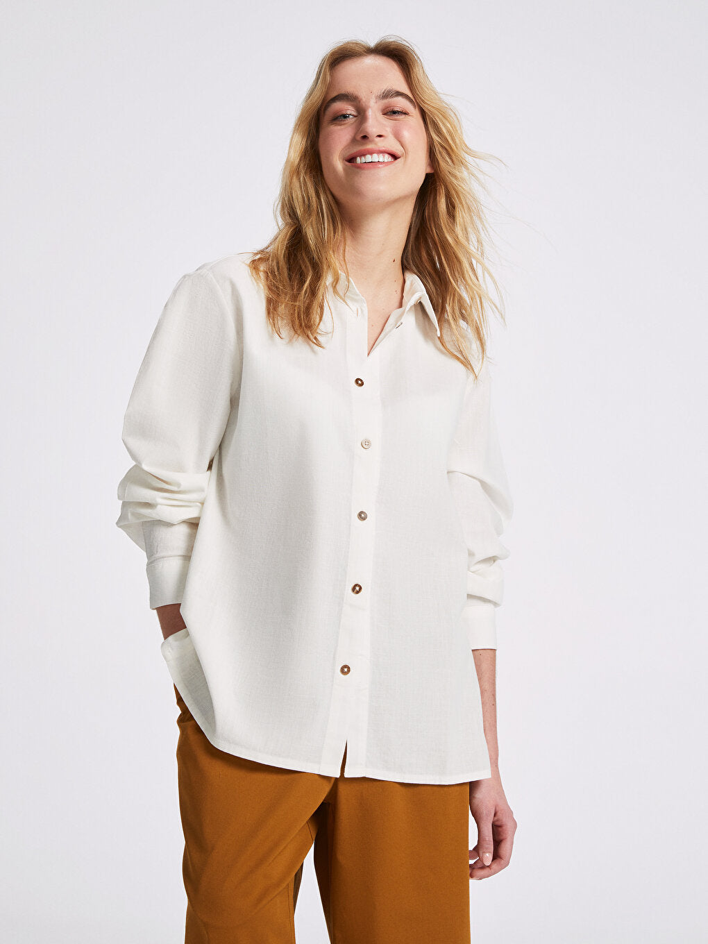 Plain Long Sleeve Poplin Women's Shirt