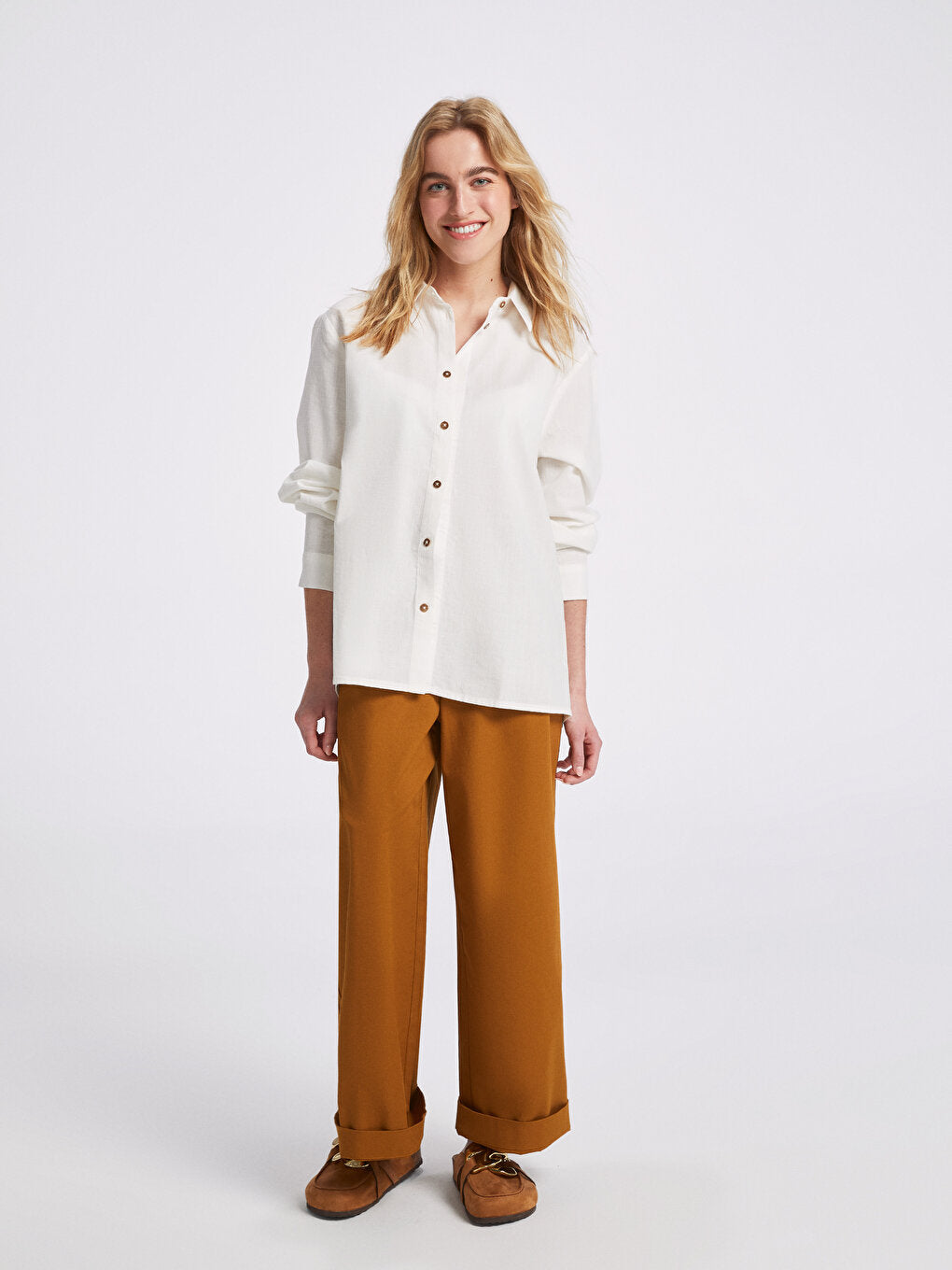 Plain Long Sleeve Poplin Women's Shirt