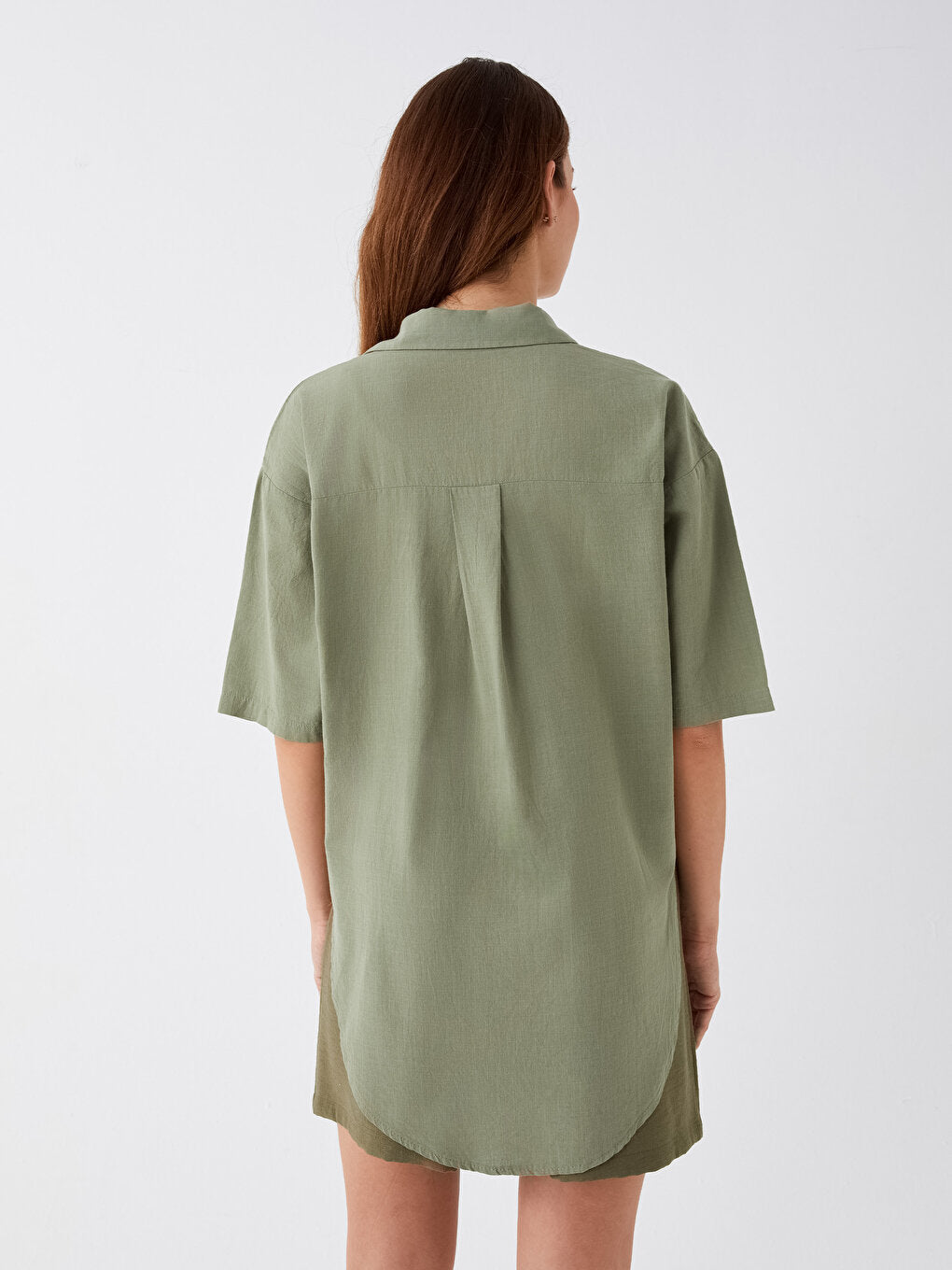 Shirt Collar Plain Short Sleeve Oversize Women's Blouse