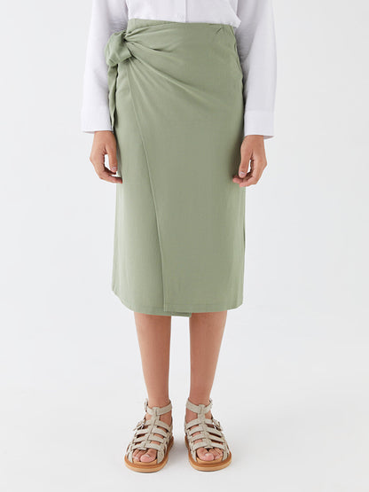 Straight Linen Blend Women's Skirt with Tie Waist