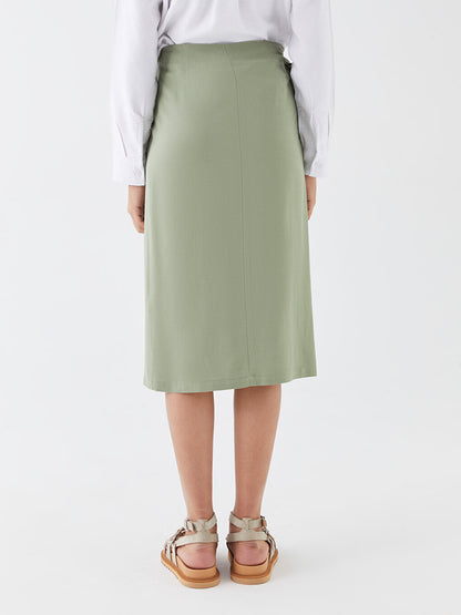 Straight Linen Blend Women's Skirt with Tie Waist