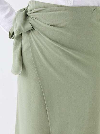 Straight Linen Blend Women's Skirt with Tie Waist