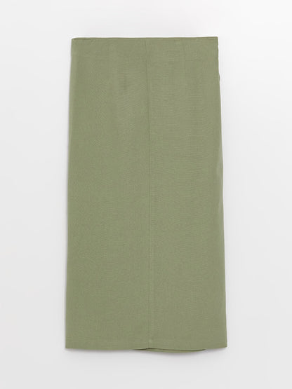 Straight Linen Blend Women's Skirt with Tie Waist