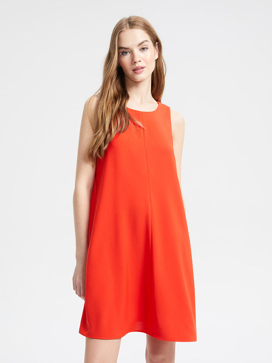 Crew Neck Plain Crepe Women's Dress