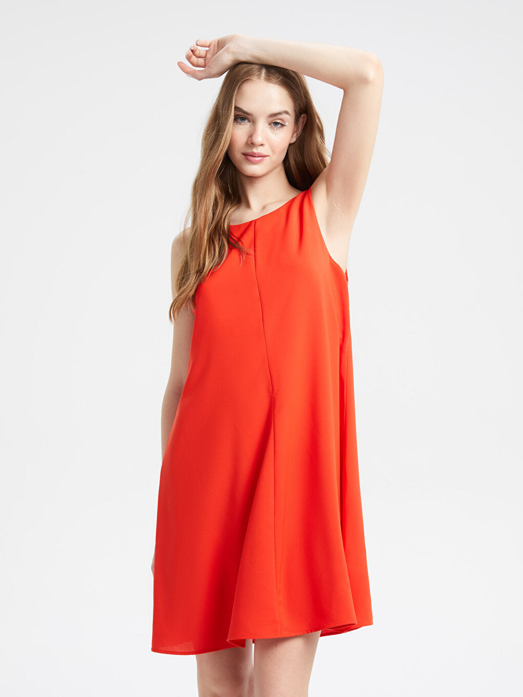 Crew Neck Plain Crepe Women's Dress