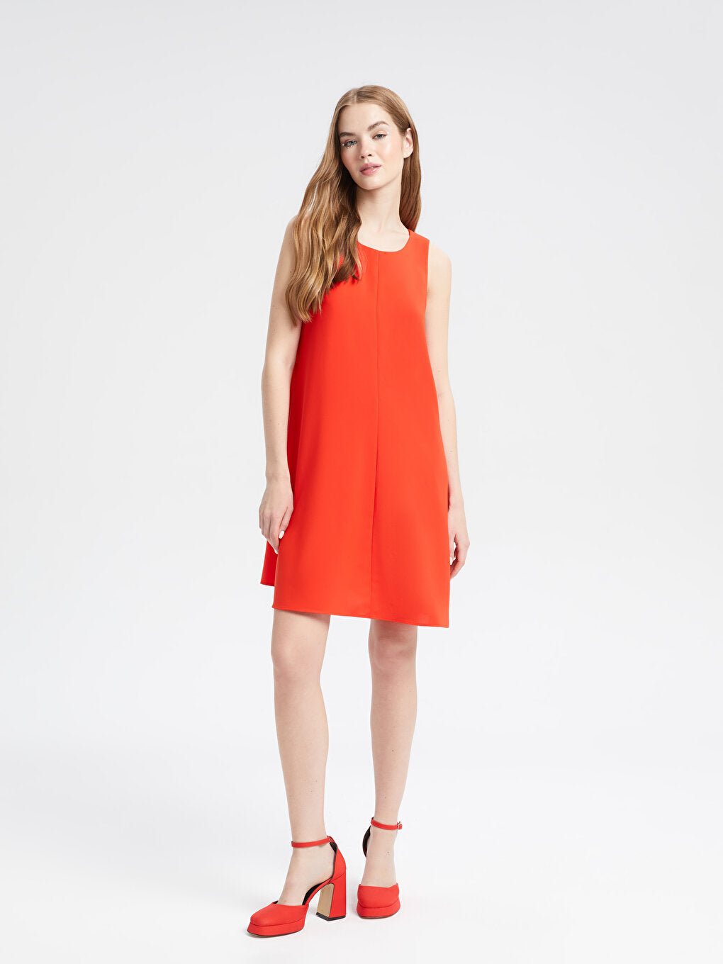 Crew Neck Plain Crepe Women's Dress