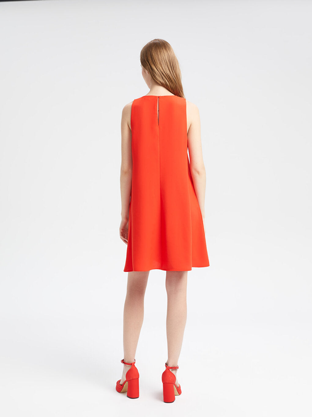 Crew Neck Plain Crepe Women's Dress