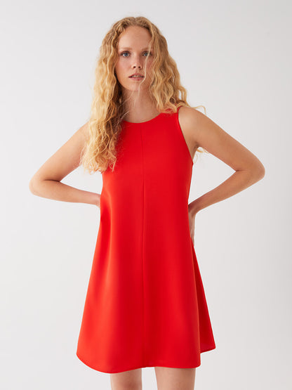 Crew Neck Plain Crepe Women's Dress