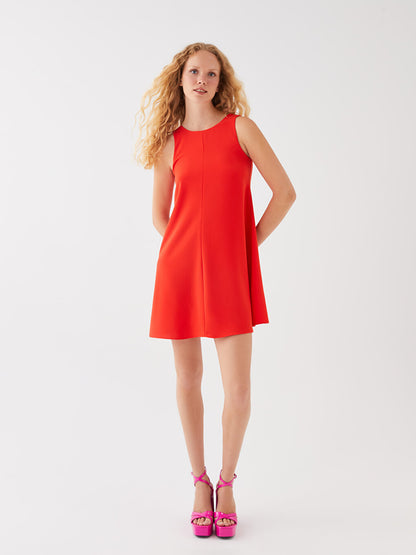 Crew Neck Plain Crepe Women's Dress