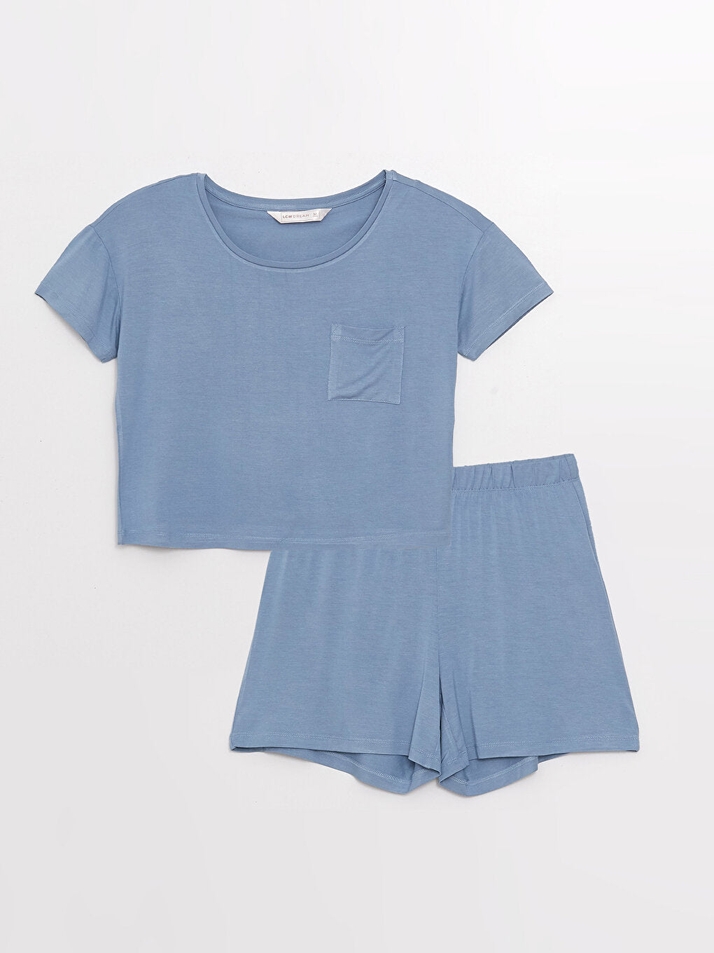 Crew Neck Plain Short Sleeve Women's Pajama Set with Shorts