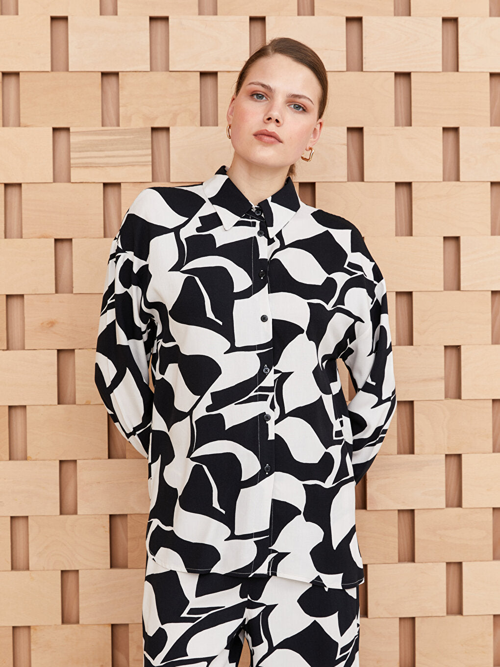 Patterned Long Sleeve Oversize Women's Shirt